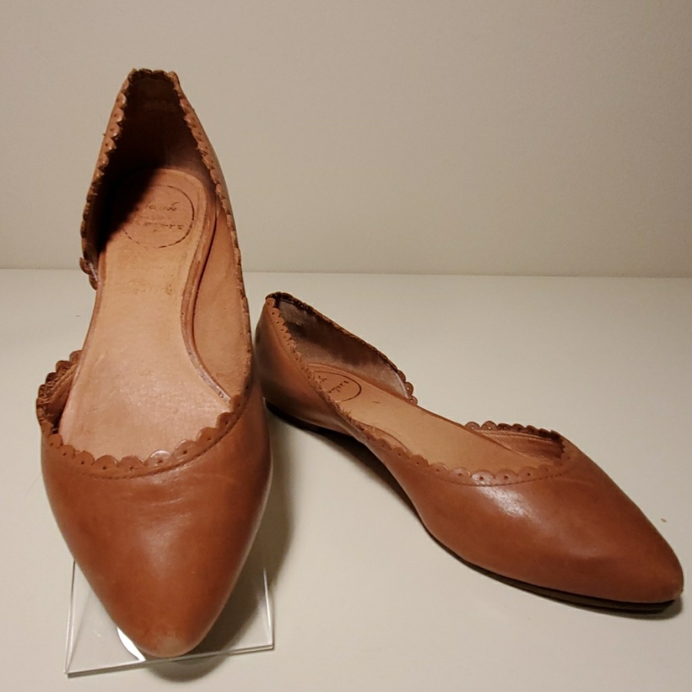 JACK ROGERS Tan Leather Flats Scalloped Edge 6.5M